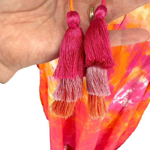 Tommy Bahama Tidal Tie Dye V-Neck Long Caftan L XL Pink Cover Up Tassel Beach - Picture 6 of 14